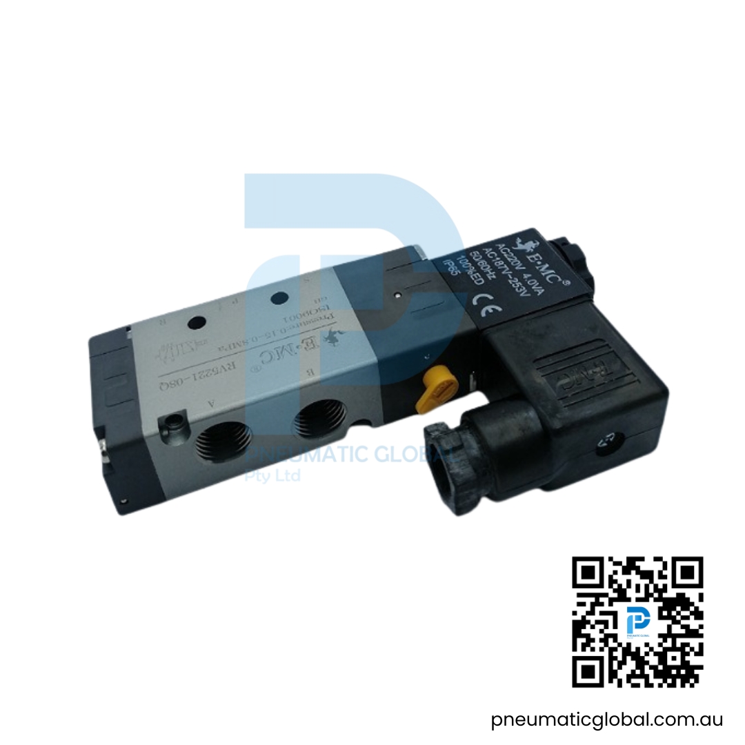 5/2-Way Normally Closed Solenoid Valve AC220V RV5221-08Q - 1/4" | EMC Model - Image 2